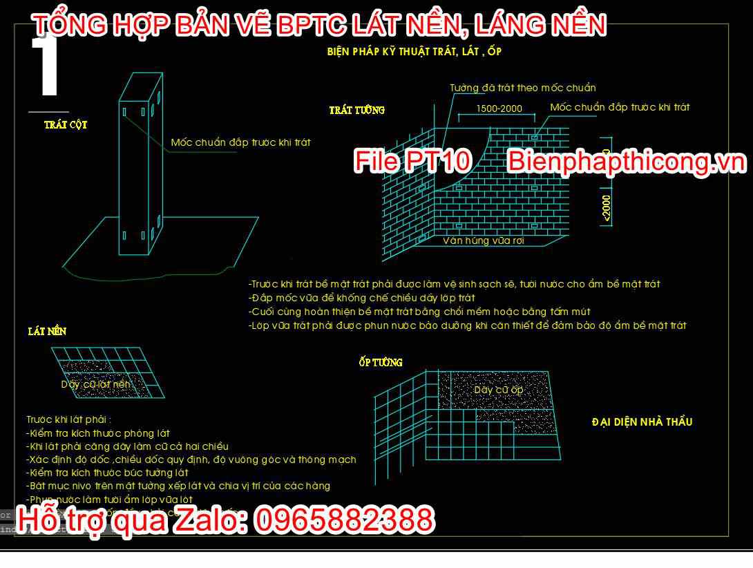 Bản vẽ biện pháp thi công lát nền cad.