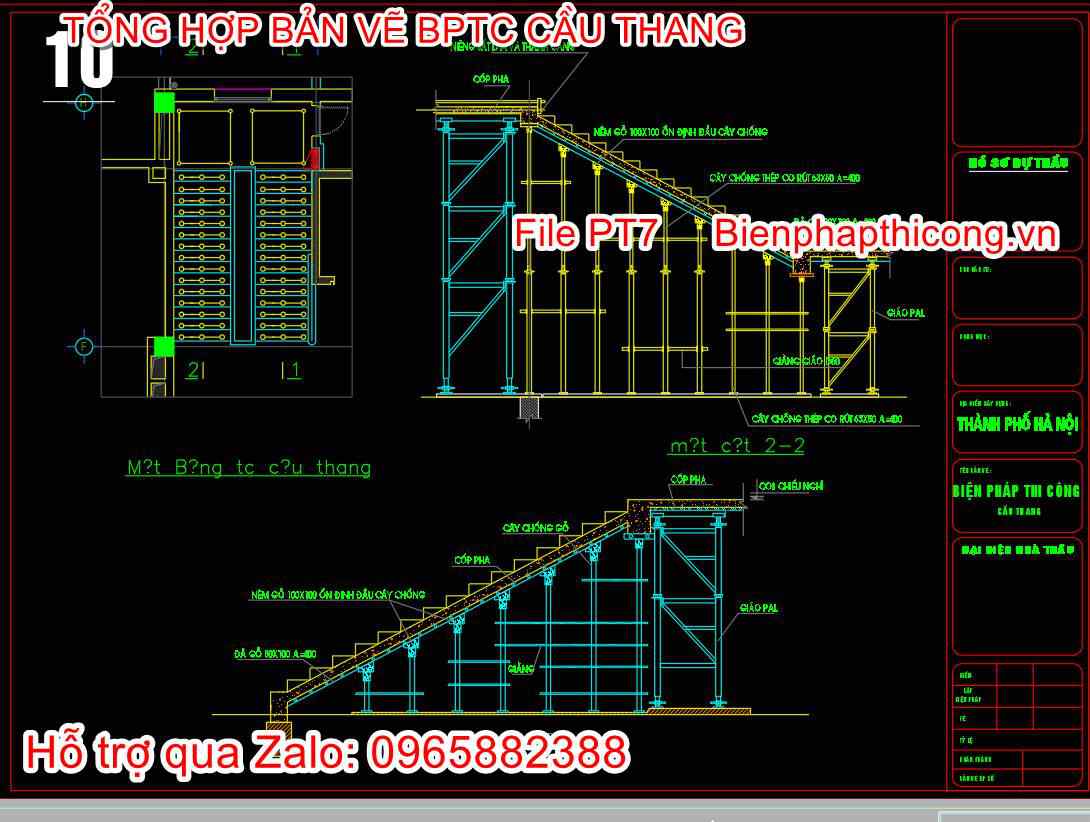 Bản vẽ biện pháp thi công cầu thang cad.