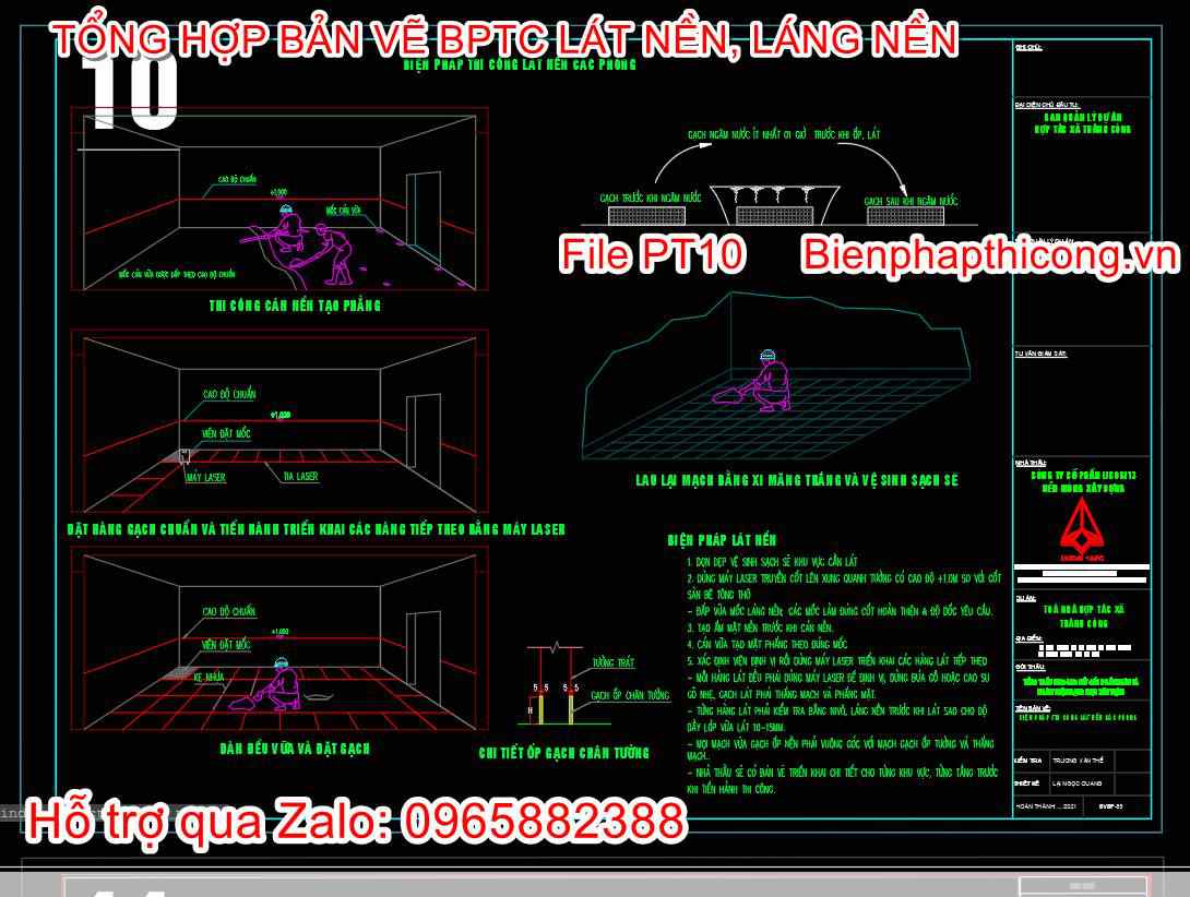 Bản vẽ biện pháp thi công lát nền các phòng.