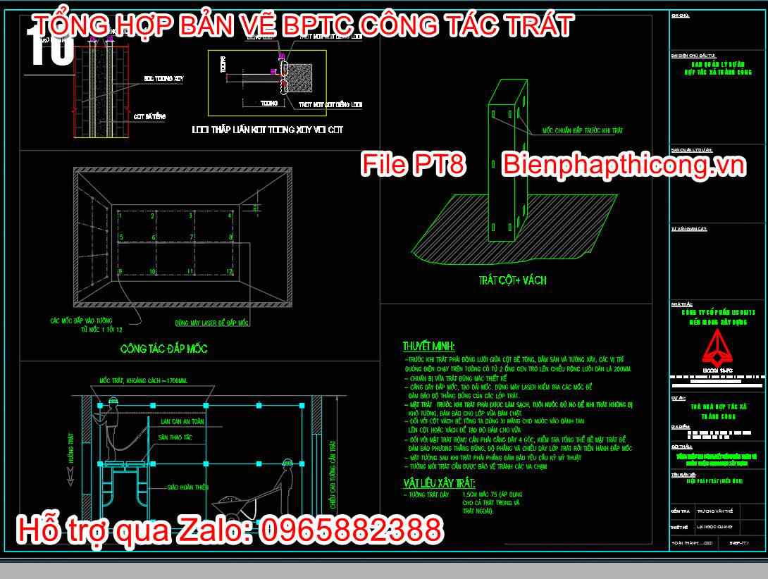 Bản vẽ cad biện pháp thi công trát cột vách.