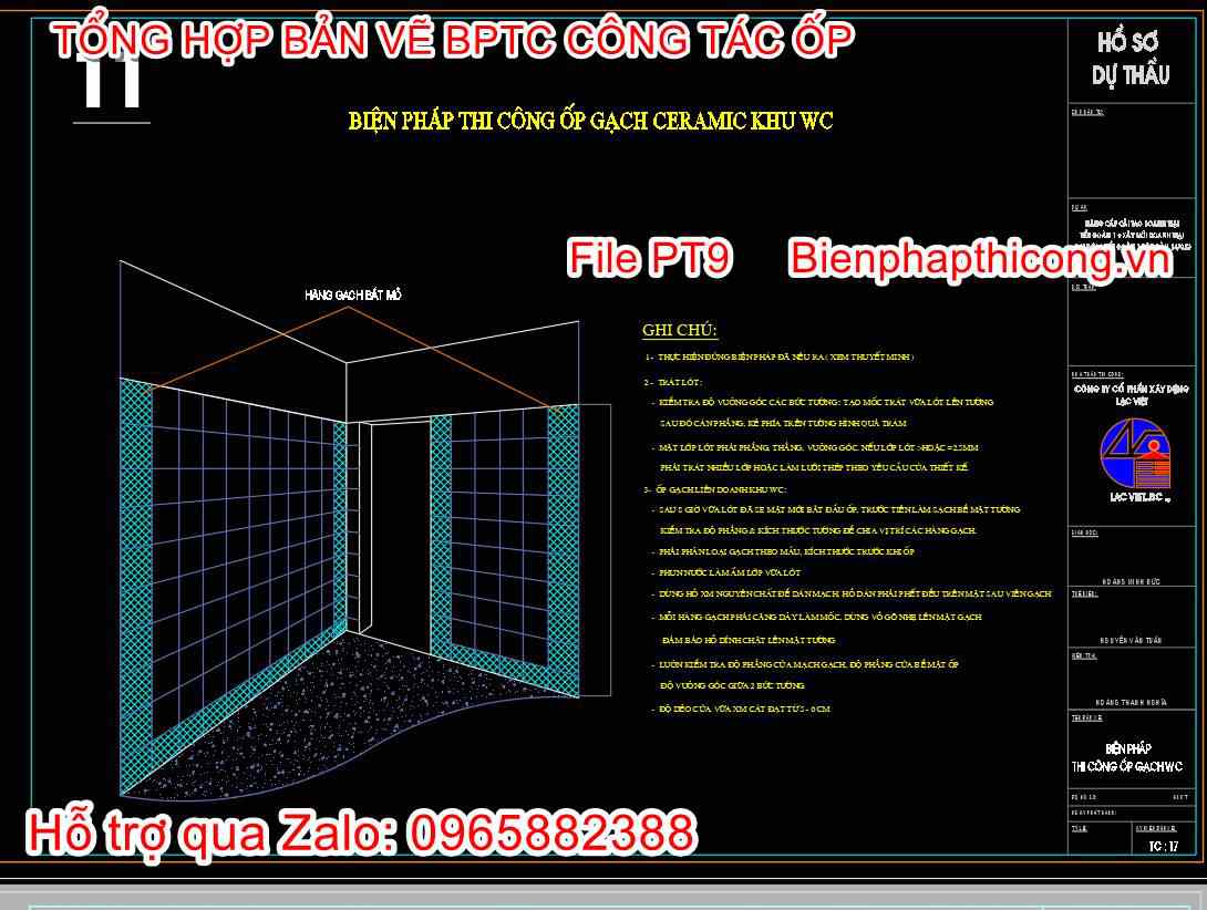 Bản vẽ biện pháp thi công ốp gạch ceramic khu wc