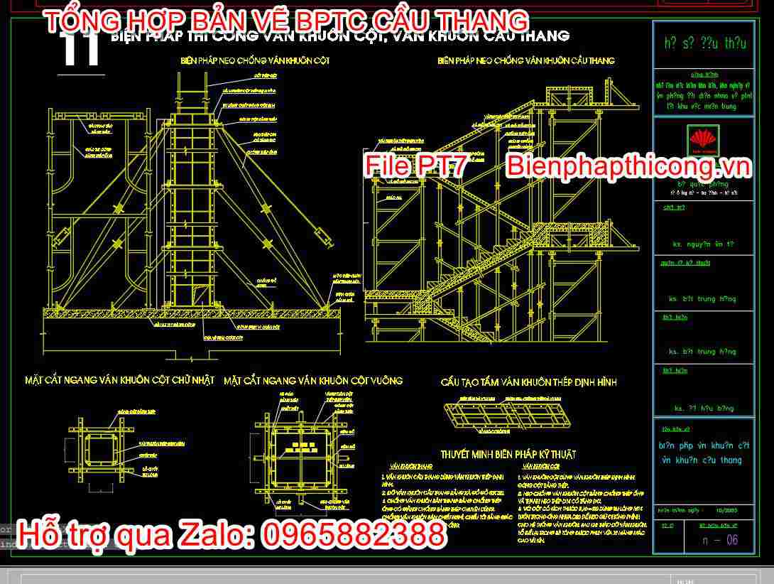 Bản vẽ ván khuôn biện pháp thi công cầu thang cad.
