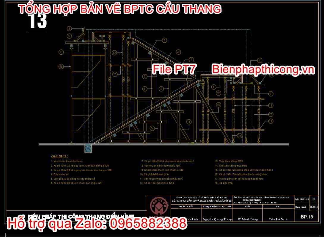 Bản vẽ biện pháp thi công cầu thang.
