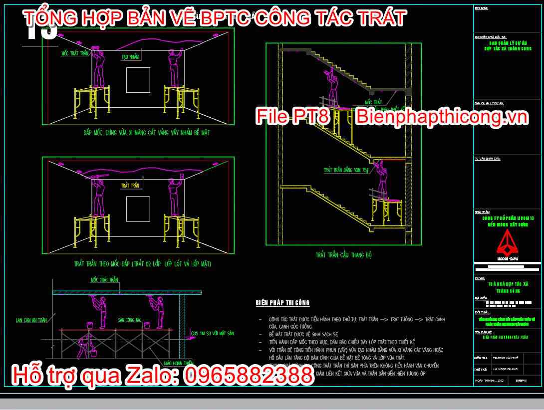Bản vẽ biện pháp thi công trát trần cad trong nhà.