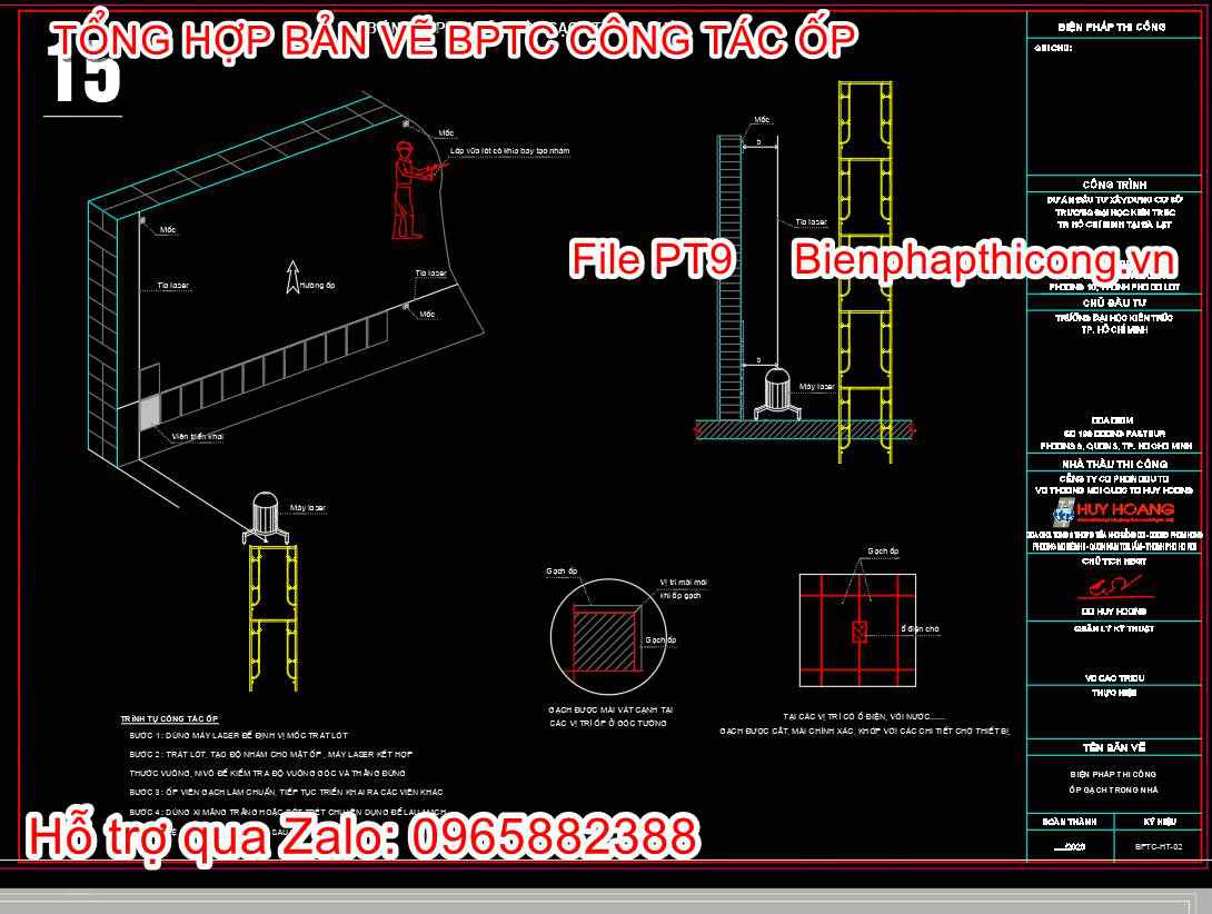 Bản vẽ biện pháp thi công công tác ốp tường cad.