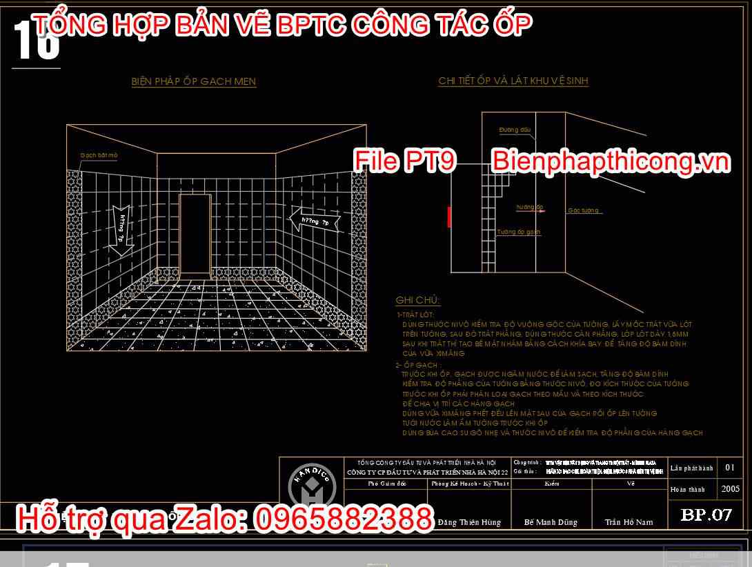 Bản vẽ biện pháp thi công ốp gạch men.