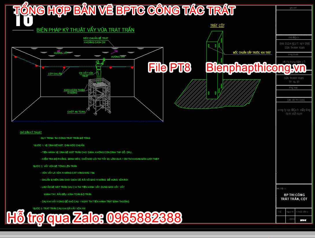 Bản vẽ biện pháp thi công vẩy vữa trát trần cad.
