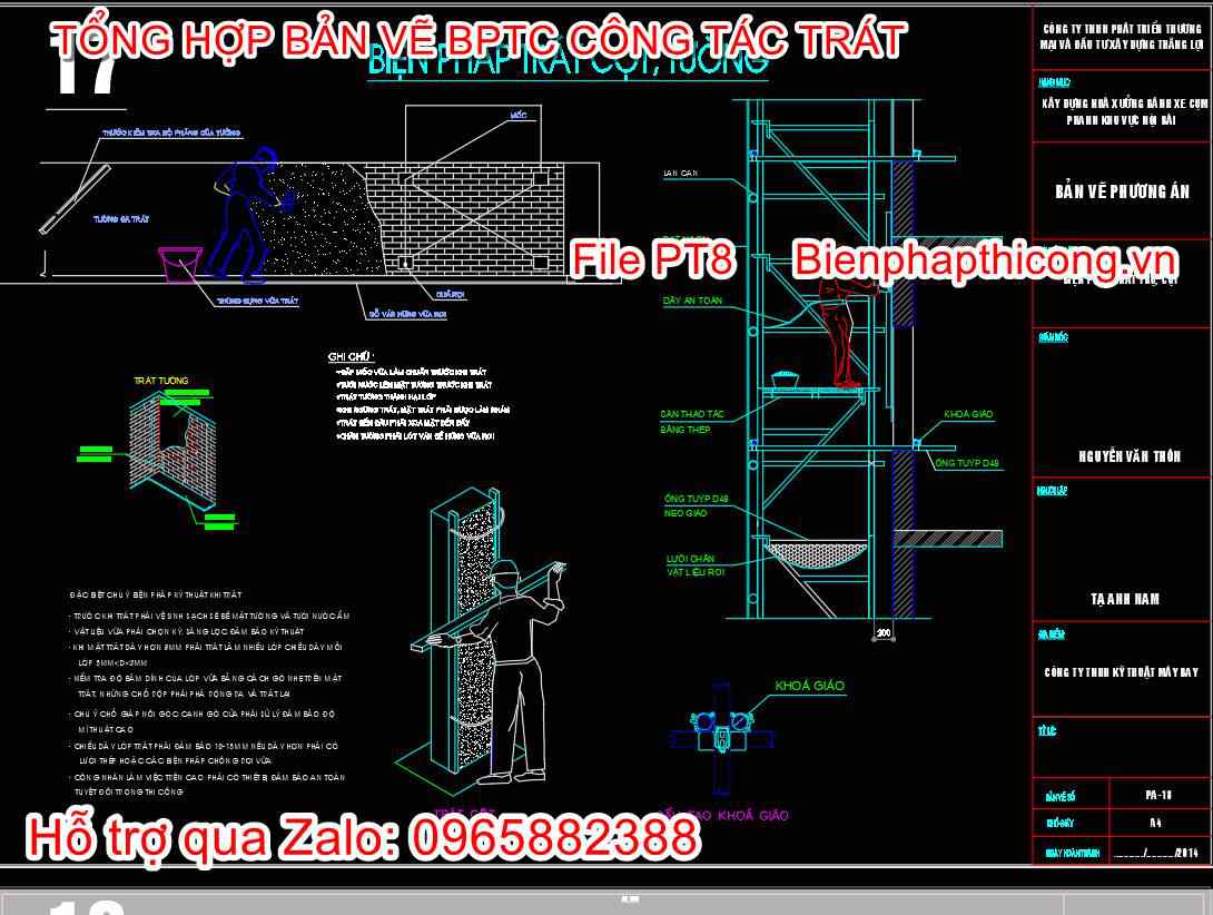 Bản vẽ biện pháp thi công trát cột tường.