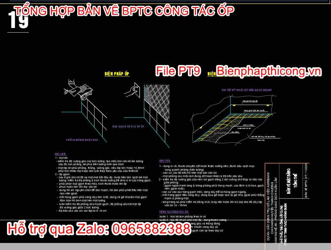 Bản vẽ biện pháp thi công ốp gạch cad.