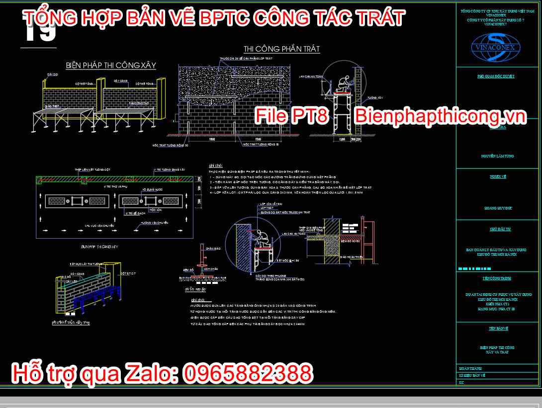 Bản vẽ biện pháp thi công công tác trát cad.