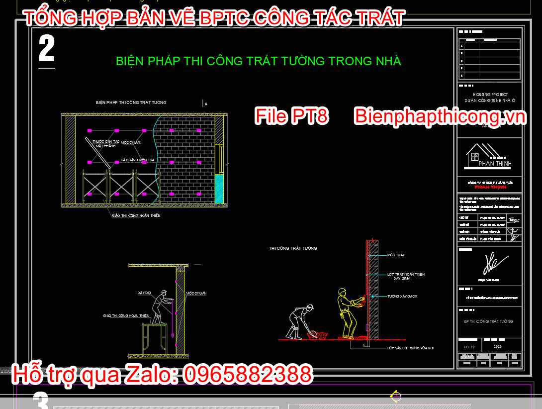 Bản vẽ biện pháp thi công trát tường trong nhà cad