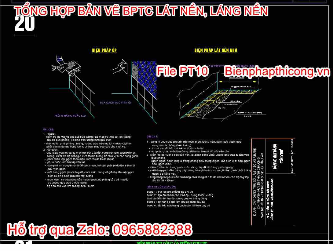 Bản vẽ biện pháp thi công lát nền nhà.
