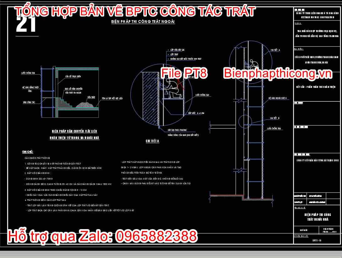 Bản vẽ biện pháp thi công trát ngoài cad.