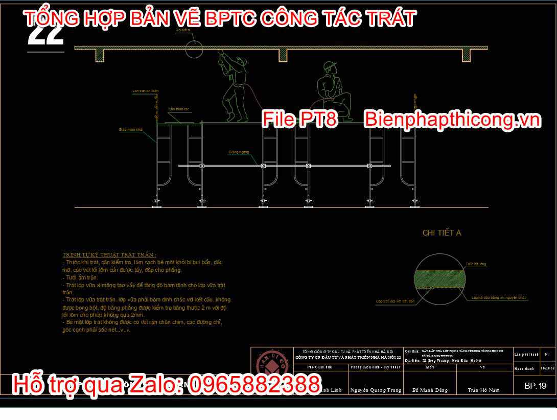 Bản vẽ biện pháp thi công trát trần cad.