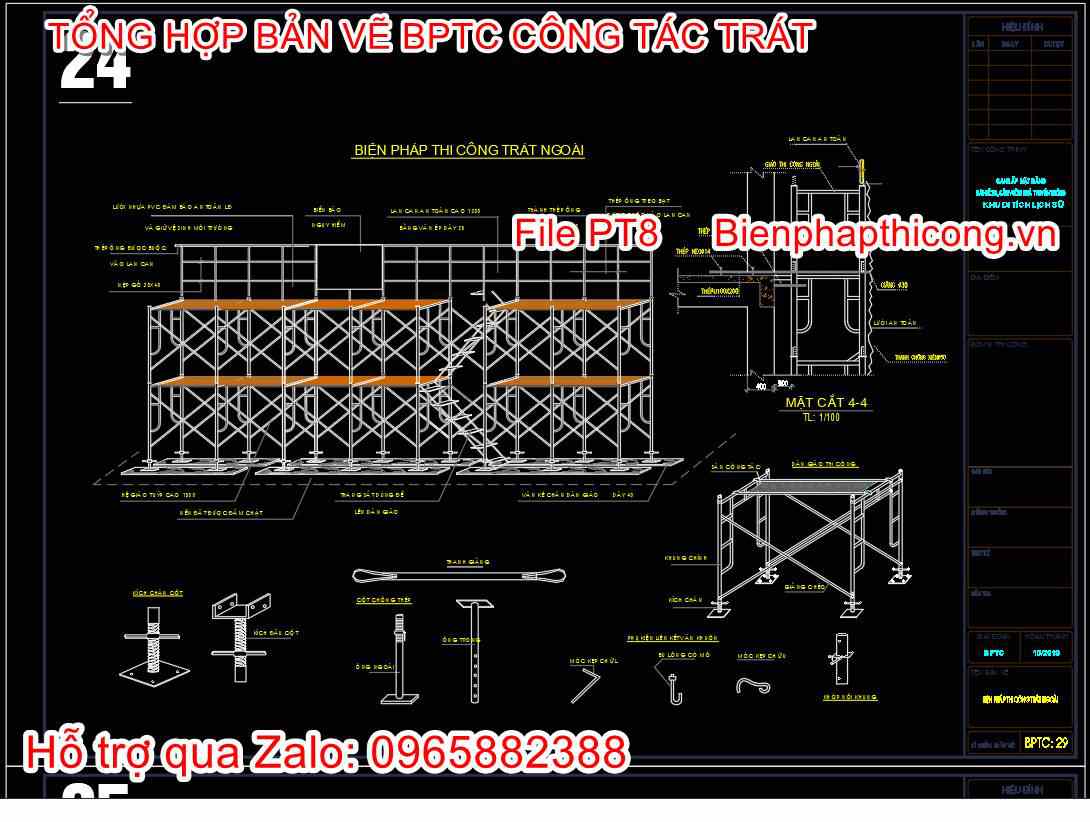 Bản vẽ biện pháp thi công trát ngoài cad.
