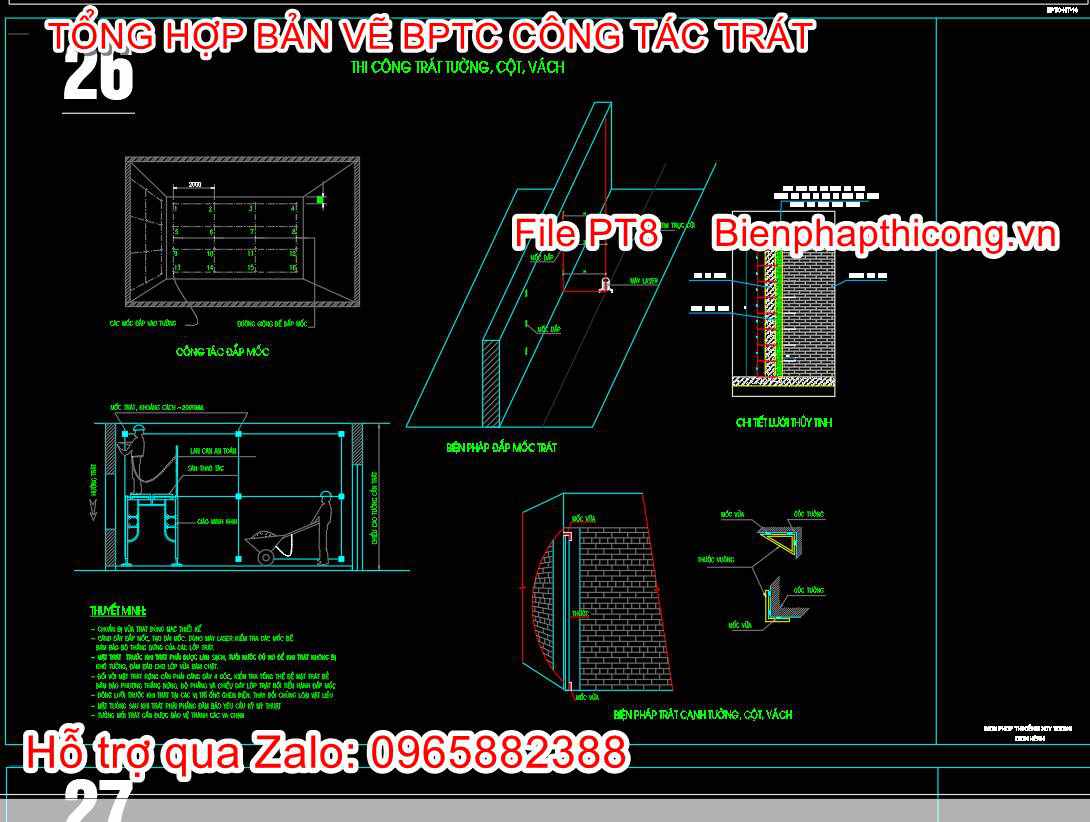 Bản vẽ biện pháp thi công trát tường cột vách.