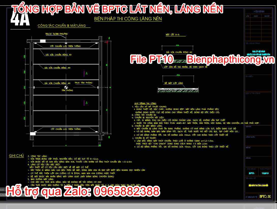 Bản vẽ biện pháp láng nền cad.