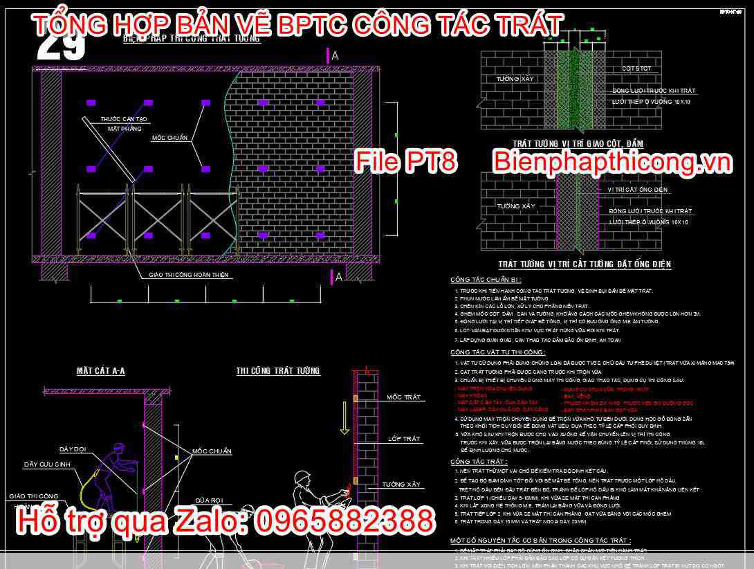 Bản vẽ biện pháp thi công trát cạnh tường.