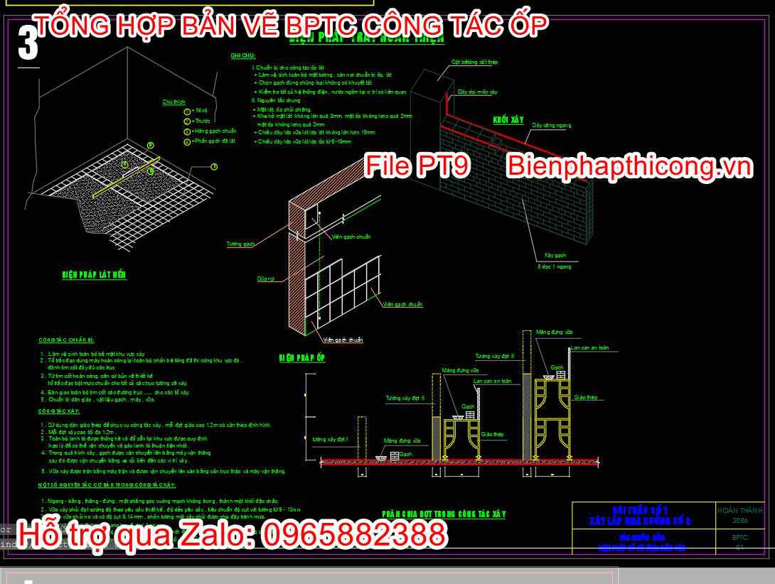 Bản vẽ biện pháp thi công ốp tường vệ sinh cad.