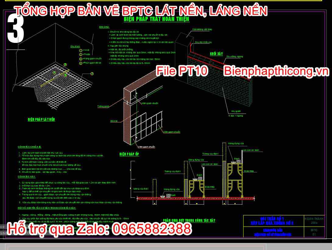 Bản vẽ biện pháp thi công lát nền cad.