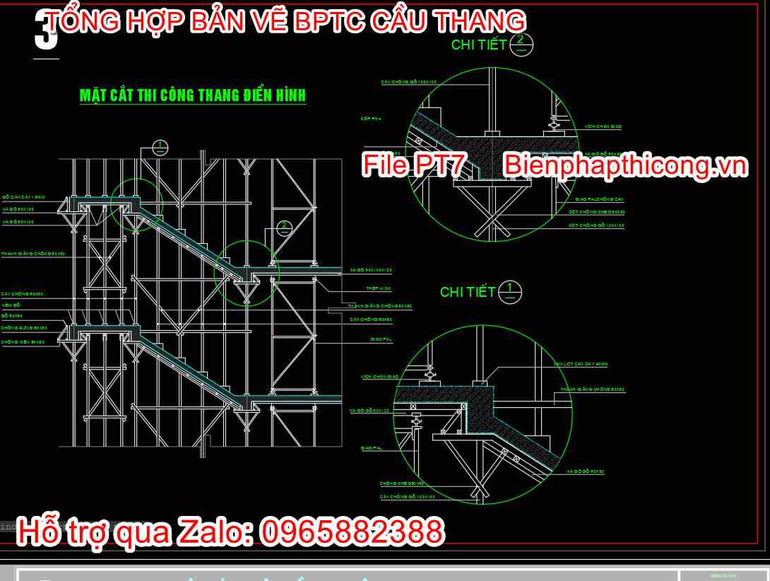 Bản vẽ mặt cắt thi công thang điển hình.