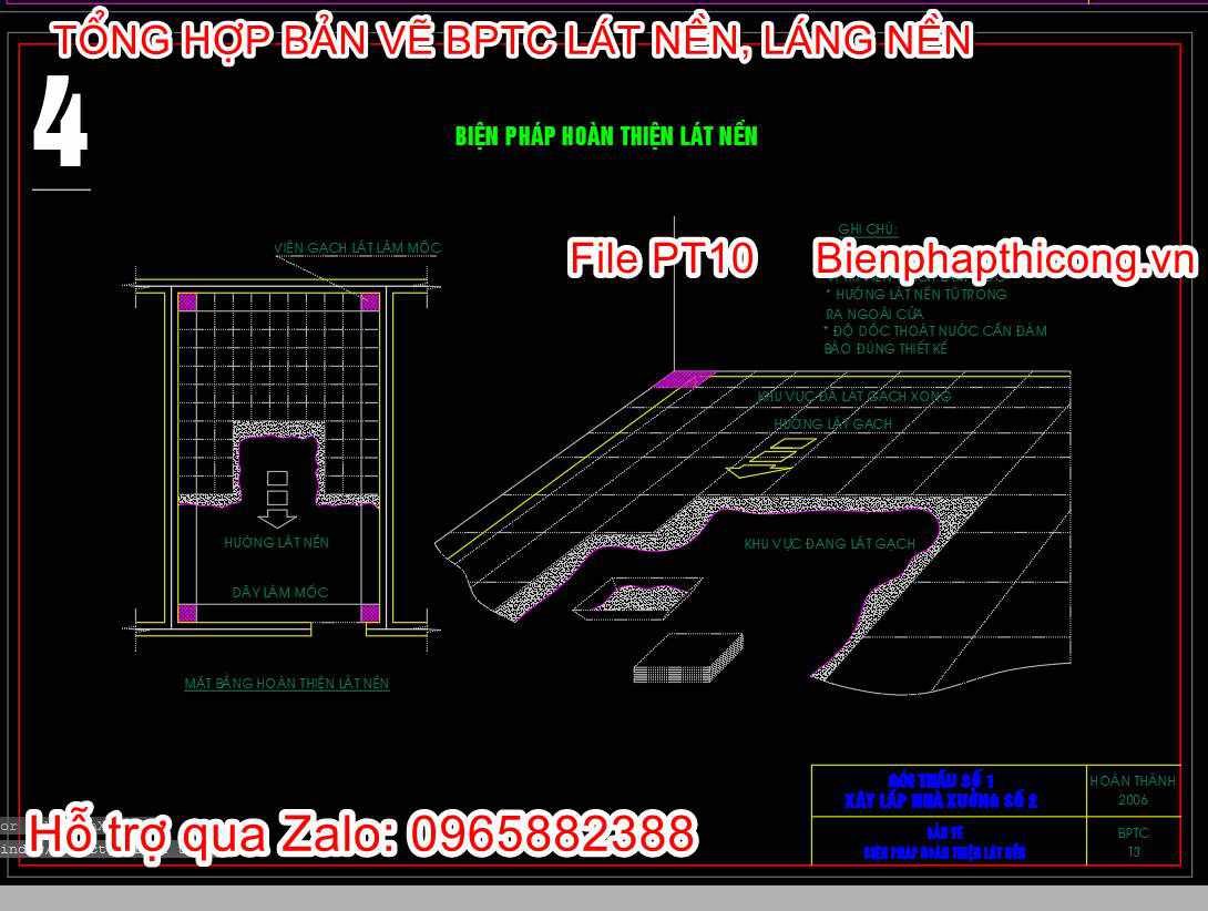 Bản vẽ biện pháp hoàn thiện lát nền cad.