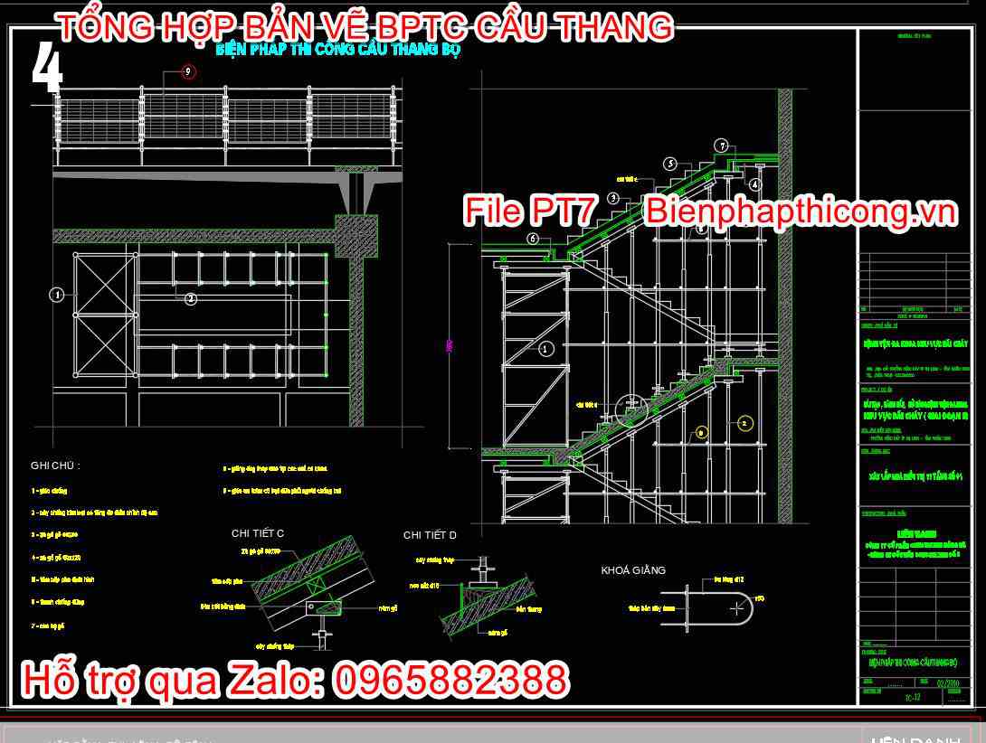 Bản vẽ biện pháp thi công cầu thang cad.