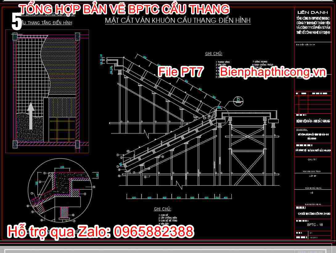 Mặt cắt ván khuôn cầu thang điển hình.