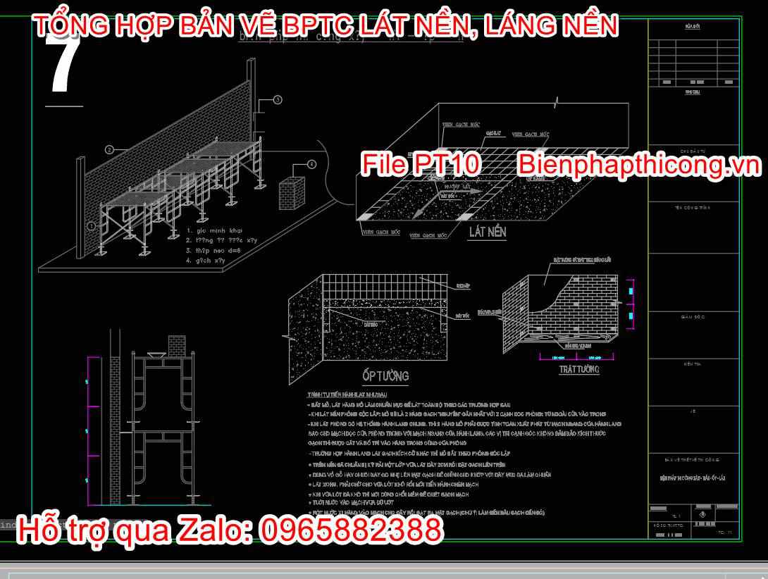 Bản vẽ biện pháp thi công lát nền cad.