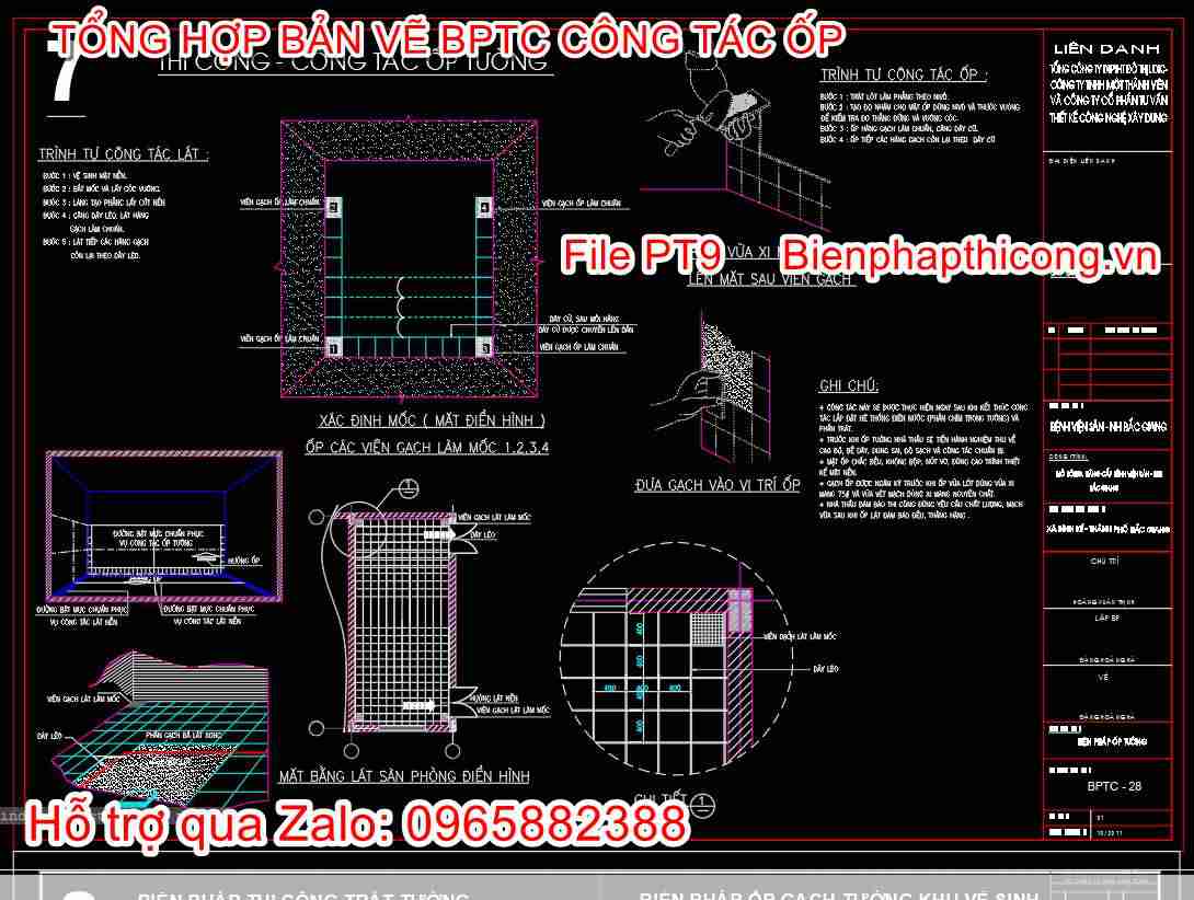 Bản vẽ biện pháp thi công ốp tường cad.