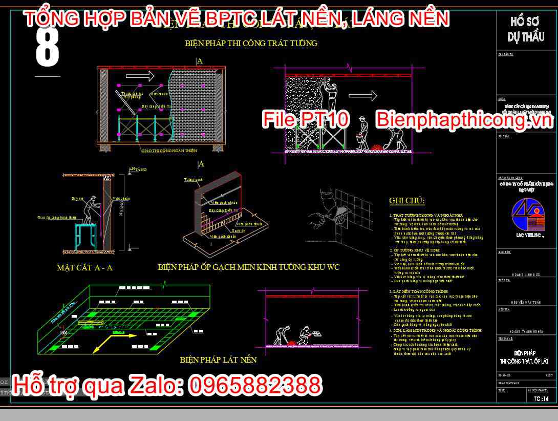 Bản vẽ biện pháp thi công lát gạch cad.