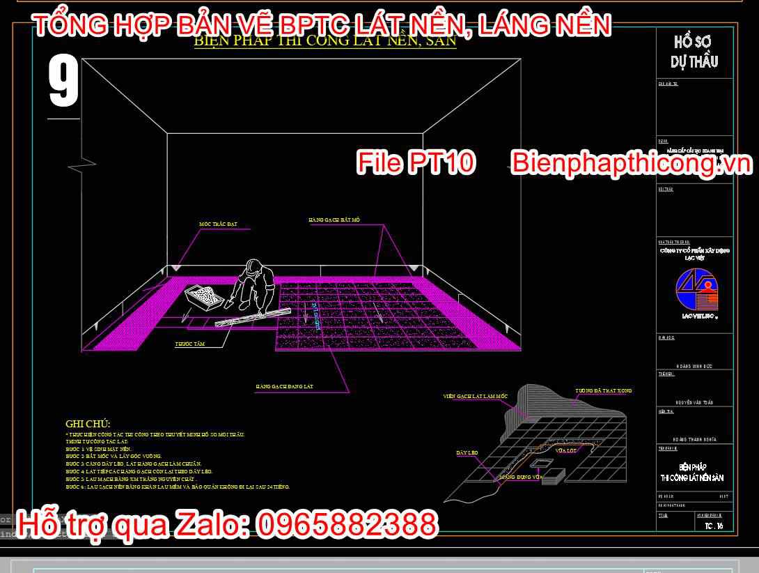 Bản vẽ biện pháp thi công lát nền sàn.