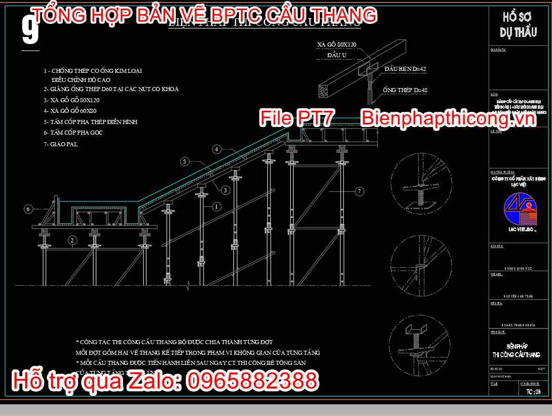 Bản vẽ biện pháp thi công cầu thang cad.