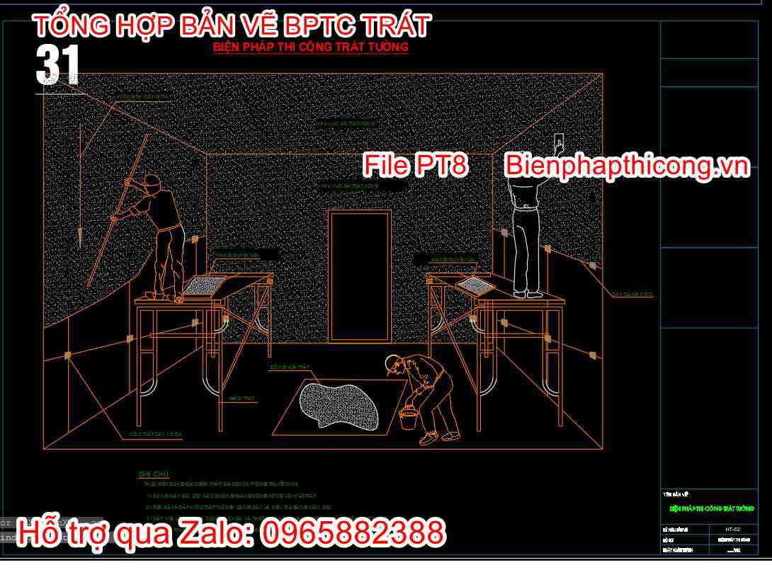 Download mẫu bản vẽ biện pháp thi công trát tường.