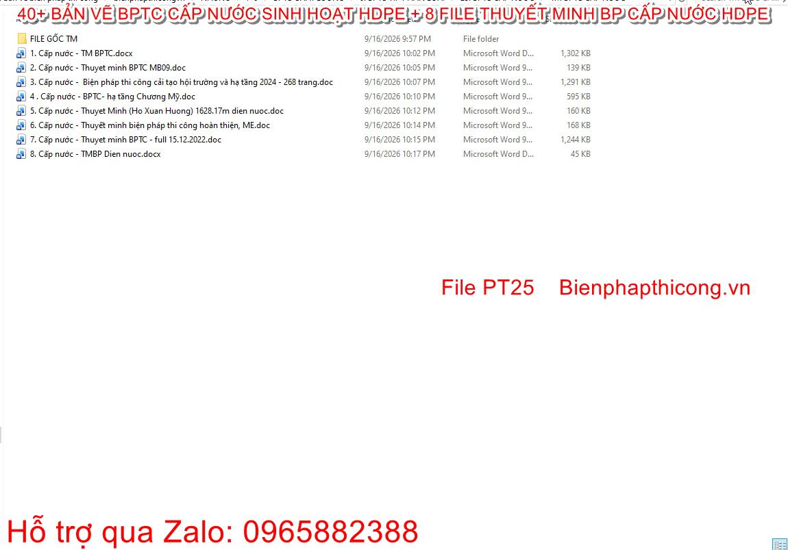 Tổng hợp 8 file thuyết minh biện pháp thi công cấp nước sinh hoạt.