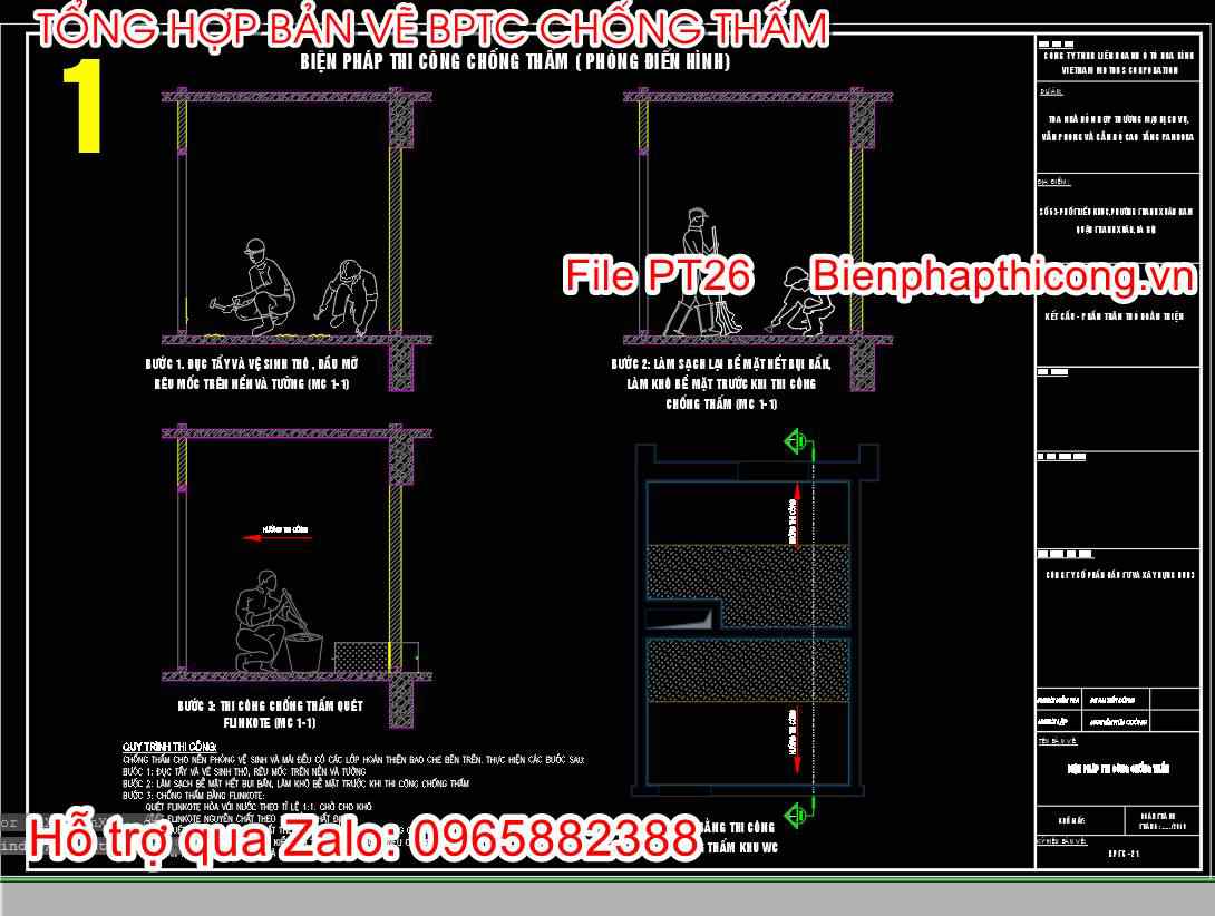 Bản vẽ biện pháp thi công chống thấm nhà vệ sinh.