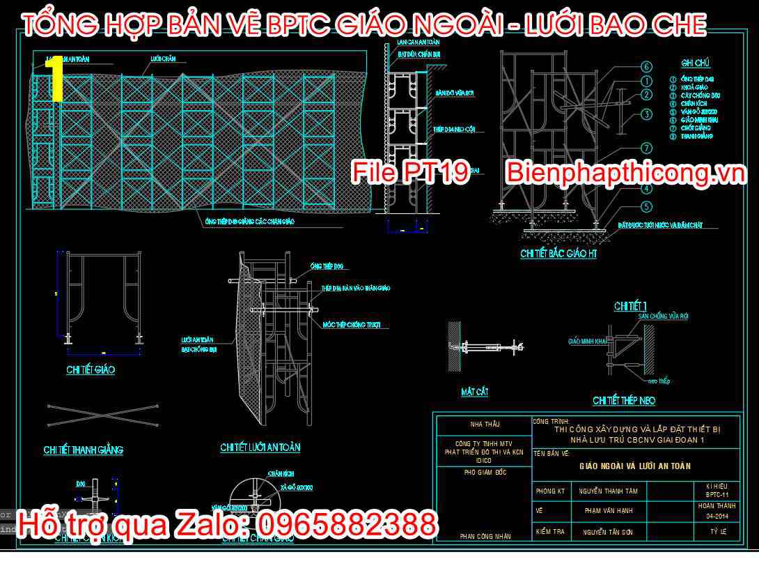 Bản vẽ biện pháp thi công giáo ngoài và lưới an toàn.