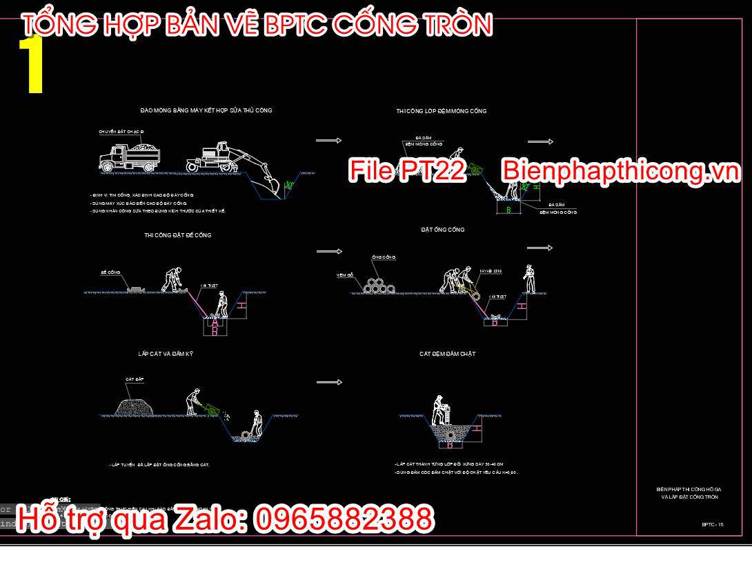 Bản vẽ biện pháp thi công hố ga và lắp đặt cống tròn.