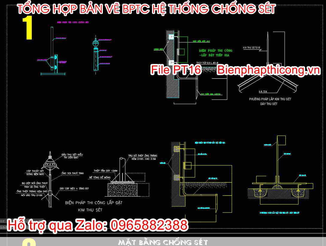 Bản vẽ biện pháp thi công lắp đặt kim thu sét.