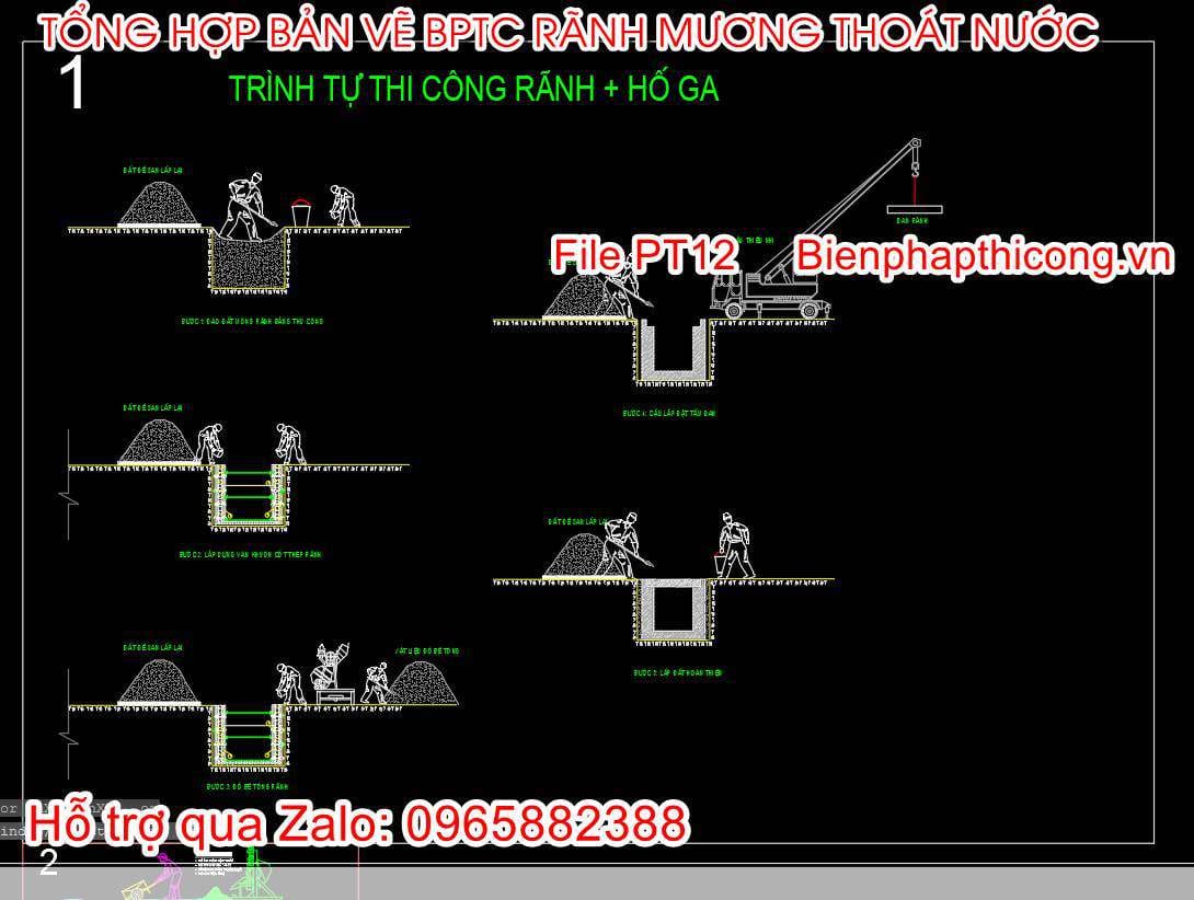 Bản vẽ biện pháp thi công rãnh hố ga.