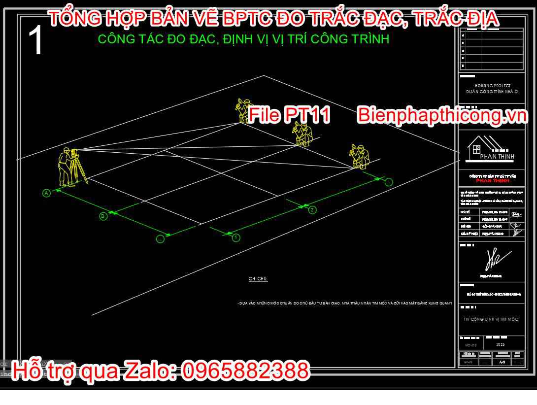 Công tác đo đạc định vị vị trí công trình.