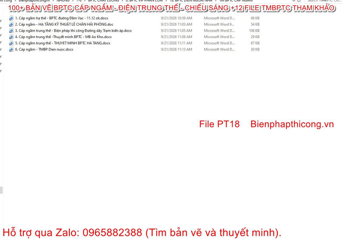 Tổng hợp 6 file thuyết minh bptc cáp ngầm.