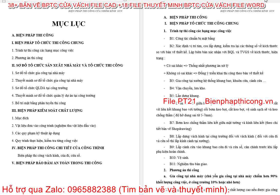 Thuyết minh biện pháp thi công cửa nhôm kính.
