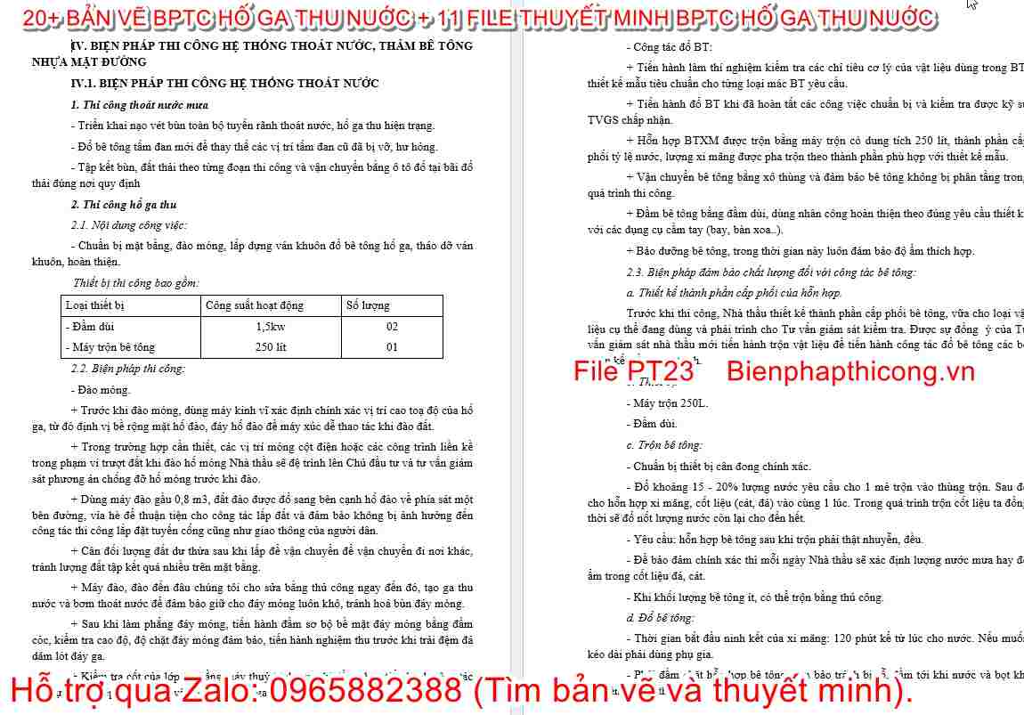 Thuyết minh biện pháp thi công hố ga thu nước.