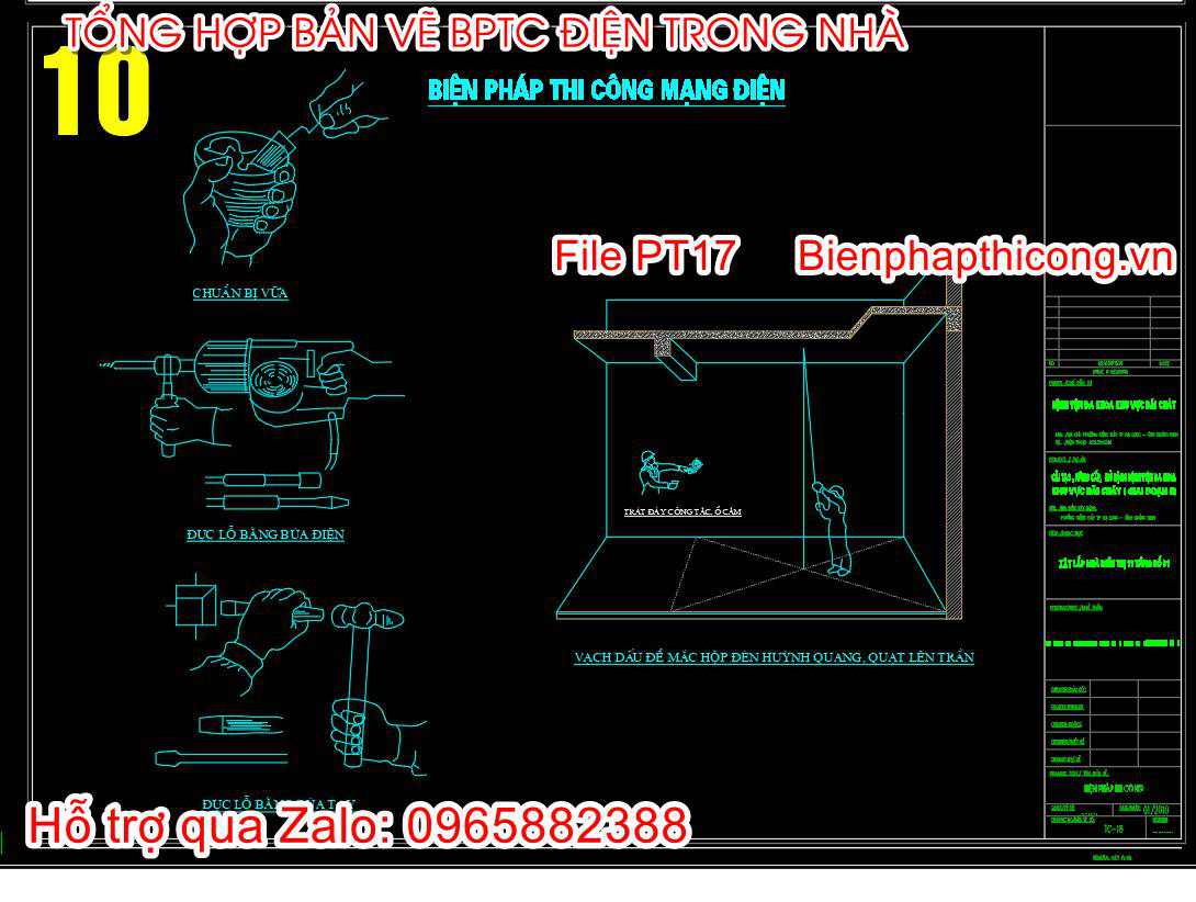 Bản vẽ biện pháp thi công mạng điện cad.