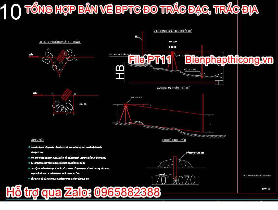 Bản vẽ biện pháp thi công trắc đạc công trình cad.