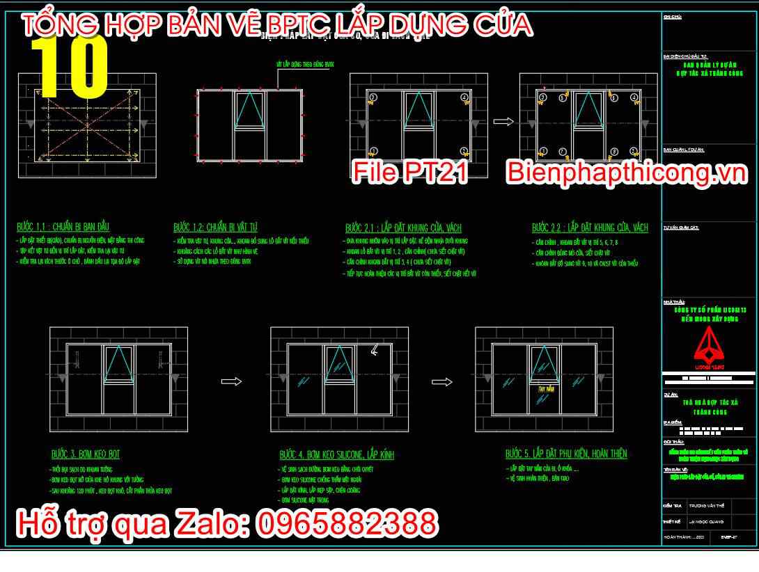 Biện pháp thi công cửa sổ cửa đi vách kính cad.