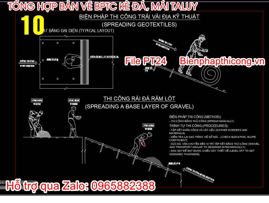 Biện pháp thi công trải vải địa kỹ thuật cad.