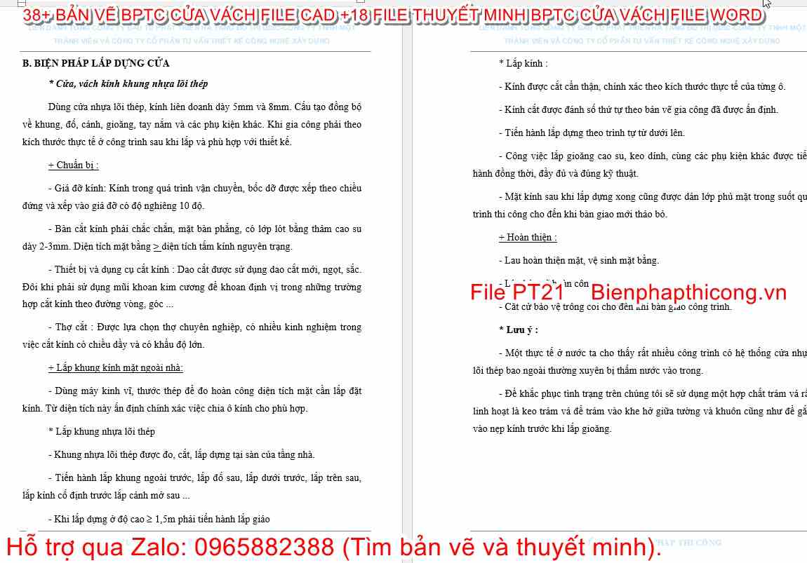 Thuyết minh biện pháp thi công lắp dựng cửa.