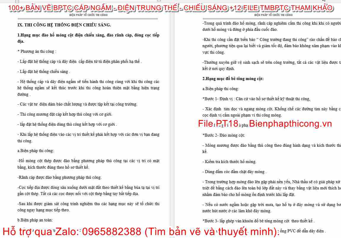 Biện pháp thi công hệ thống điện chiếu sáng.